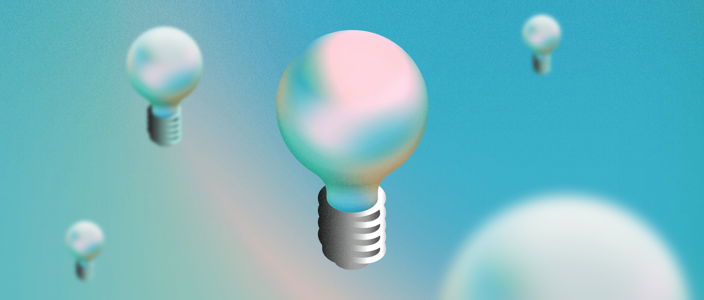 Sketch illustration of design brainstorming showing lightbulbs with a teal backdrop