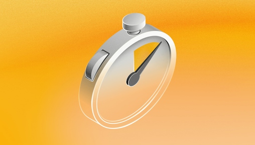 An illustration showing a 3D stopwatch on a yellow background