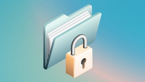 An illustrated image of a file with a lock in front of it, on a teal background