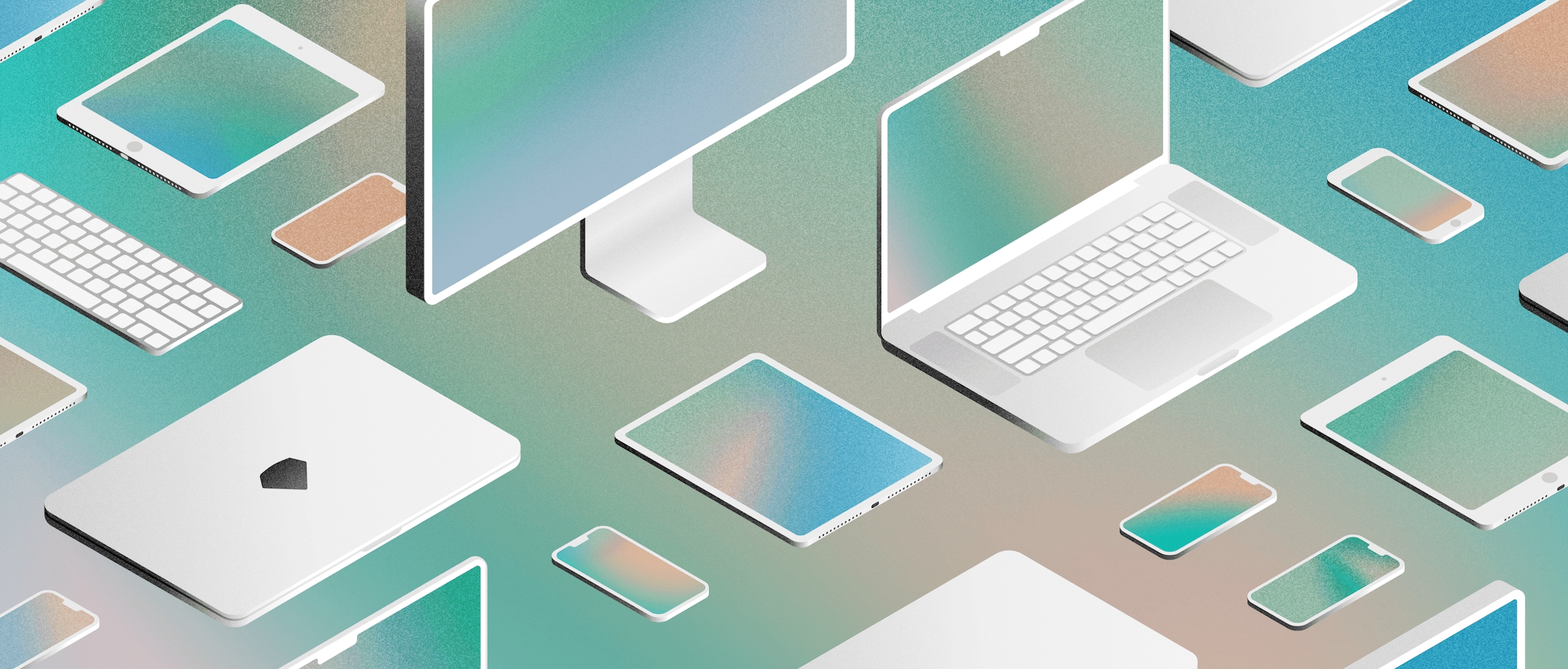 Image showing various device mockups over a teal background.