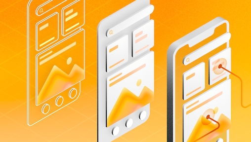 Image comparing a wireframe, mockup and prototype over a yellow background.